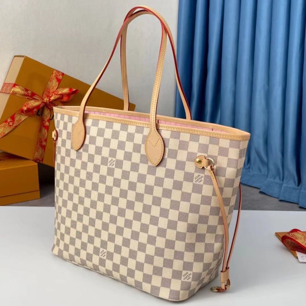 Louis Vuitton Neverfull Checkerboard Handheld Shoulder Bag Cherry Blossom Pink - Picture 2 of 7